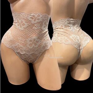 Victorias Secret High-waist Floral Lace Thong Panty beige Small